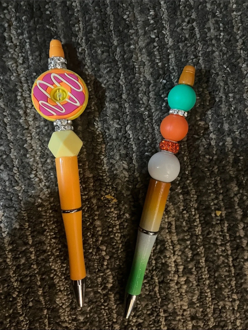 Decorative Bead-Topped Ballpoint Pen Set - Orange, Green, White Sweet Treats 01